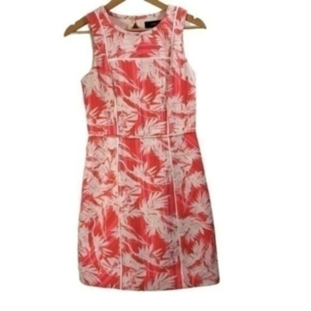 J. Crew Sun-Faded Tropical Sheath Sleeveless Pink/Cream Open Back Dress Size 2